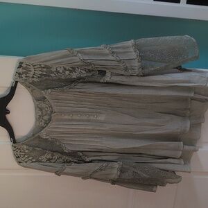 POL Sage Green Lace Detail Top